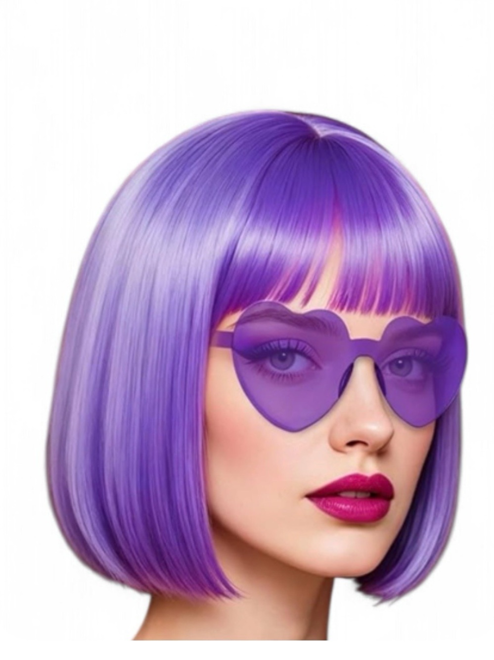 Vibrant Purple Short Bob Wig with Fringe - Women Hair Accessory